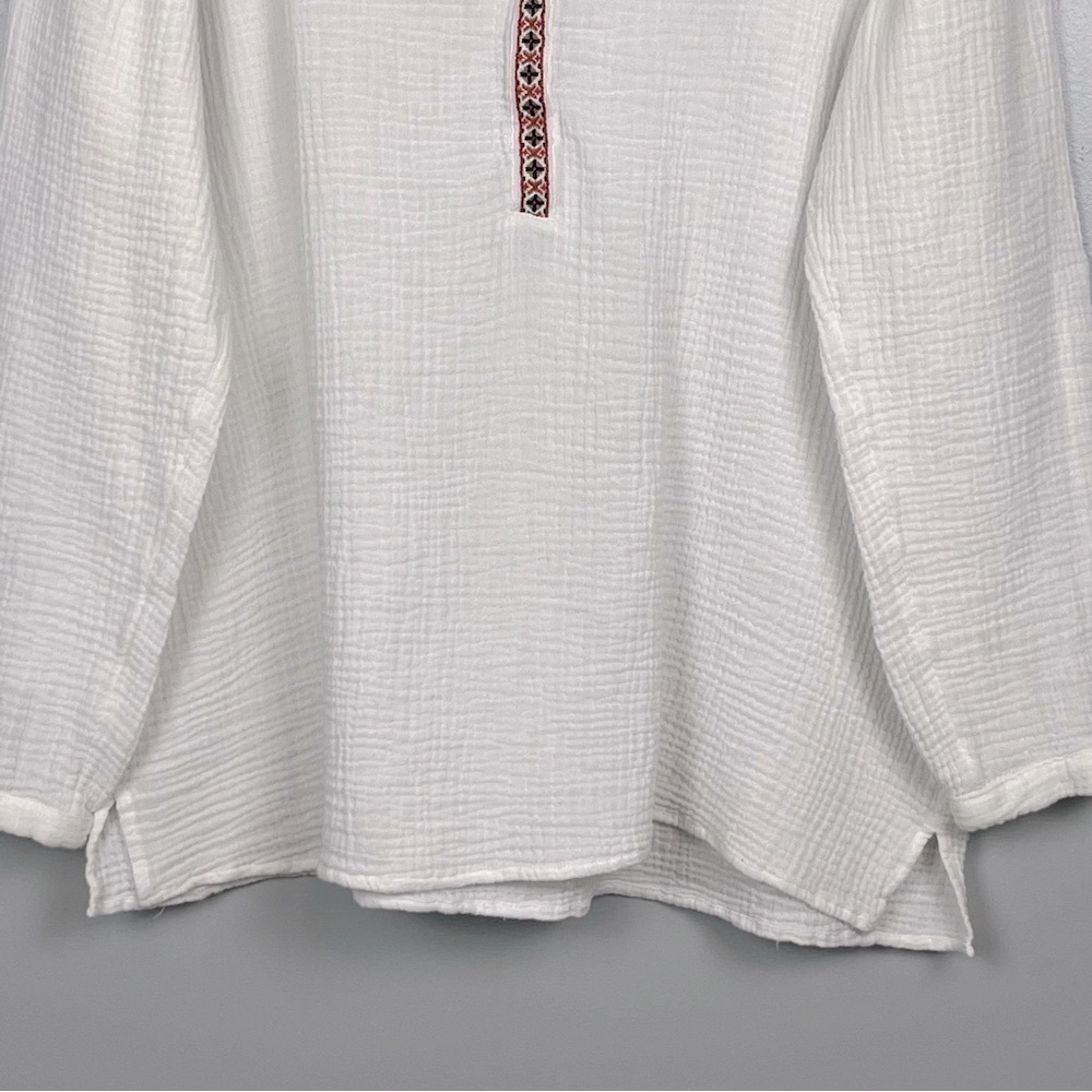 J.Jill white gauzy muslin cotton roll tab sleeve blouse top, large. - Picture 5 of 13